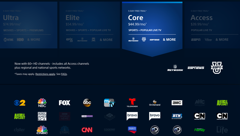 PS Vue definitely has the priciest planes available, but the Core plan hits a sweet spot most viewers will be fine with. (Image: Screenshot)